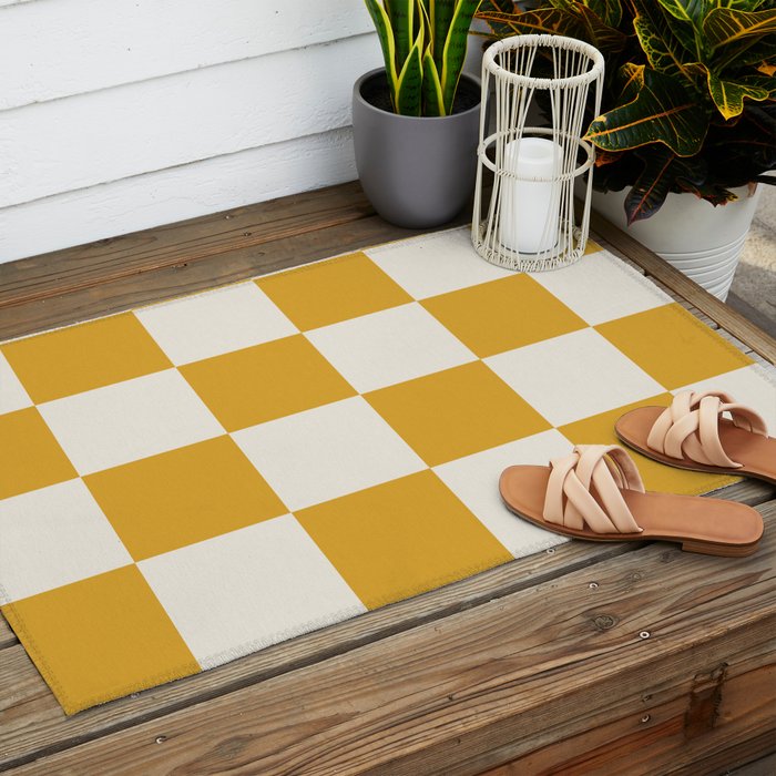 Checkered (Yellow Cream) Outdoor Rug Gallery Image 2