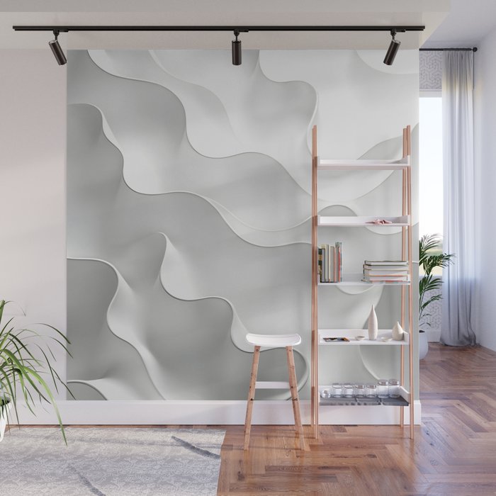 Milky Waves, Abstract Black White Monochromatic, Minimal Minimalistic Minimalism Photography Calm Wall Mural Gallery Image 1