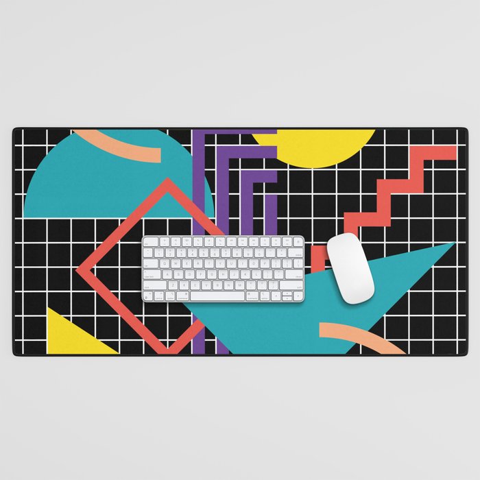 Memphis Pattern - 80s Retro Black Desk Mat Gallery Image 1