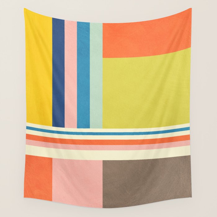 Modern Colorful Stripes Pastel Tones Artwork Wall Tapestry Gallery Image 4