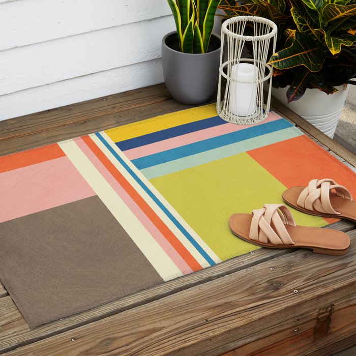 Modern Colorful Stripes Pastel Tones Artwork Outdoor Rug Gallery Image 2