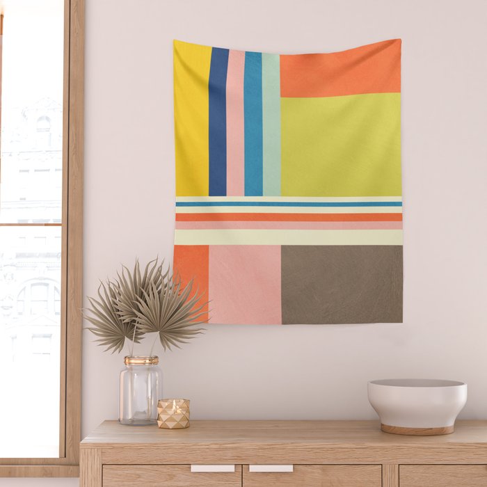 Modern Colorful Stripes Pastel Tones Artwork Wall Tapestry Gallery Image 2