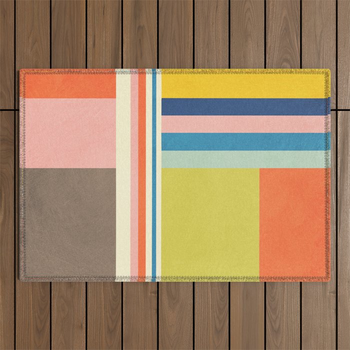 Modern Colorful Stripes Pastel Tones Artwork Outdoor Rug Gallery Image 1