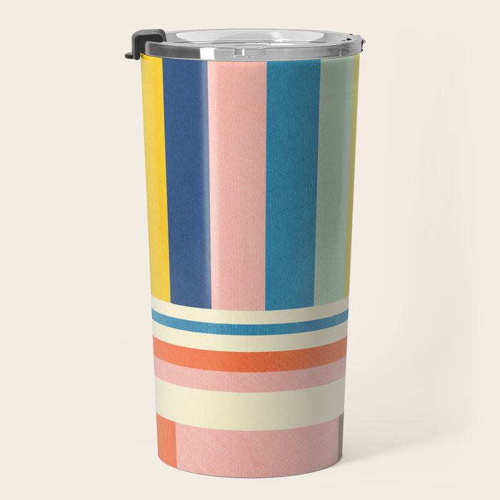 Modern Colorful Stripes Pastel Tones Artwork Travel Mug Gallery Image 3