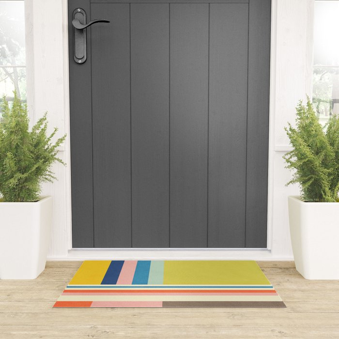 Modern Colorful Stripes Pastel Tones Artwork Welcome Mat Gallery Image 3