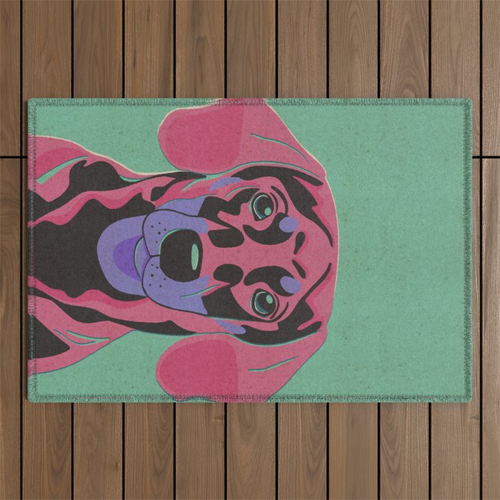 Abstract Dachshund in Pink and Purple Outdoor Rug Gallery Image 1