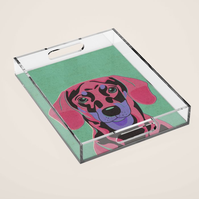 Abstract Dachshund in Pink and Purple Acrylic Tray Gallery Image 1