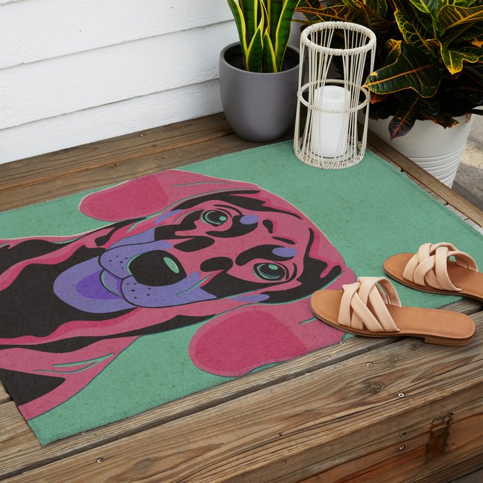 Abstract Dachshund in Pink and Purple Outdoor Rug Gallery Image 2