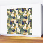 Leaf wall // navy blue pine and sage green leaves golden lines Wall Mural Gallery Image 2