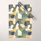 Leaf wall // navy blue pine and sage green leaves golden lines Wrapping Paper Gallery Image 1