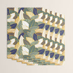Leaf wall // navy blue pine and sage green leaves golden lines Wrapping Paper Gallery Image 3