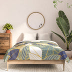 Leaf wall // navy blue pine and sage green leaves golden lines Comforter Gallery Image 3