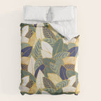 Leaf wall // navy blue pine and sage green leaves golden lines Duvet Cover Gallery Image 6