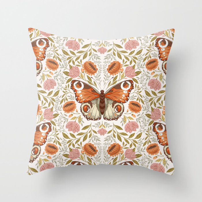 William Morris Inspired Monarch Butterfly Pattern Throw Pillow Gallery Image 6