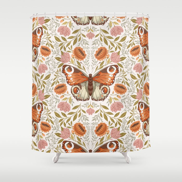 William Morris Inspired Monarch Butterfly Pattern Shower Curtain Gallery Image 1