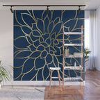 Floral Prints, Line Art, Navy Blue and Gold Wall Mural Gallery Image 1