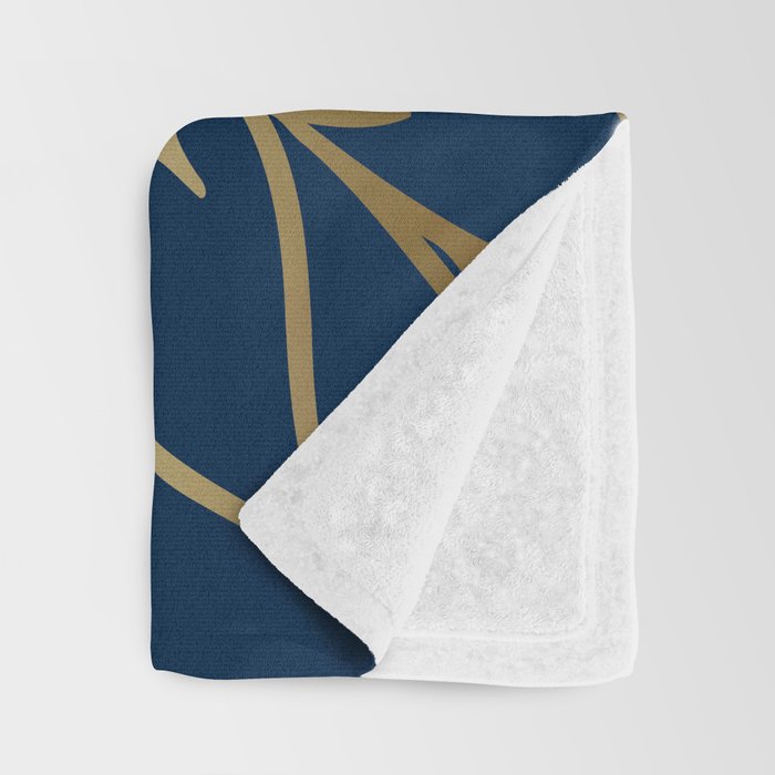 Floral Prints, Line Art, Navy Blue and Gold Throw Blanket Gallery Image 3