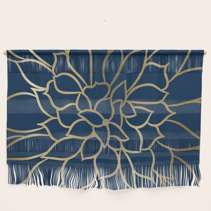 Floral Prints, Line Art, Navy Blue and Gold Wall Hanging Gallery Image 1