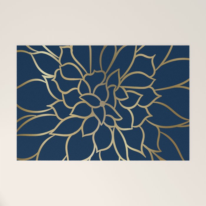 Floral Prints, Line Art, Navy Blue and Gold Welcome Mat Gallery Image 1