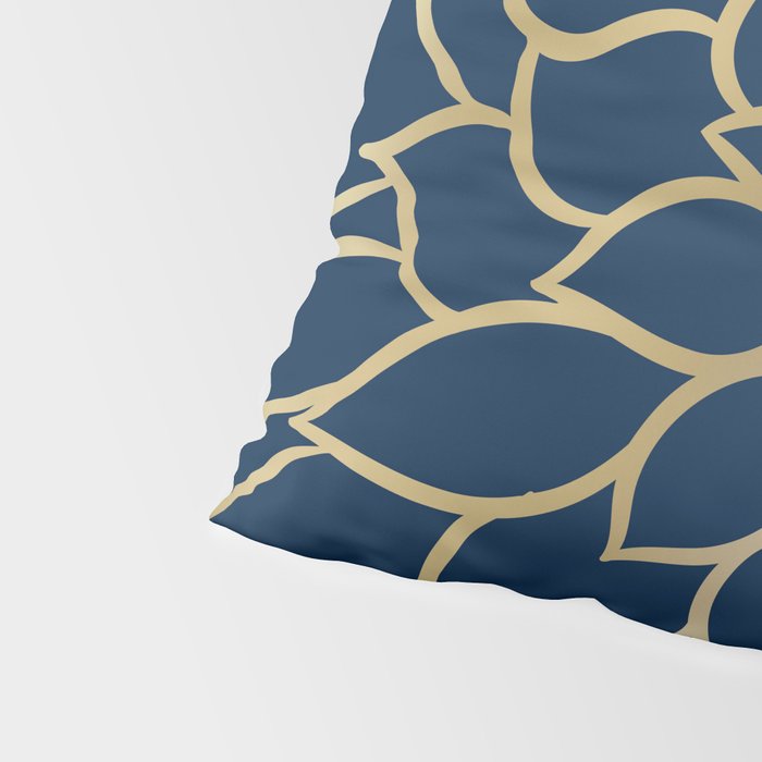 Floral Prints, Line Art, Navy Blue and Gold Pillow Sham Gallery Image 4