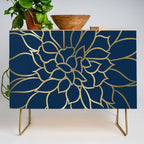 Floral Prints, Line Art, Navy Blue and Gold Credenza Gallery Image 1