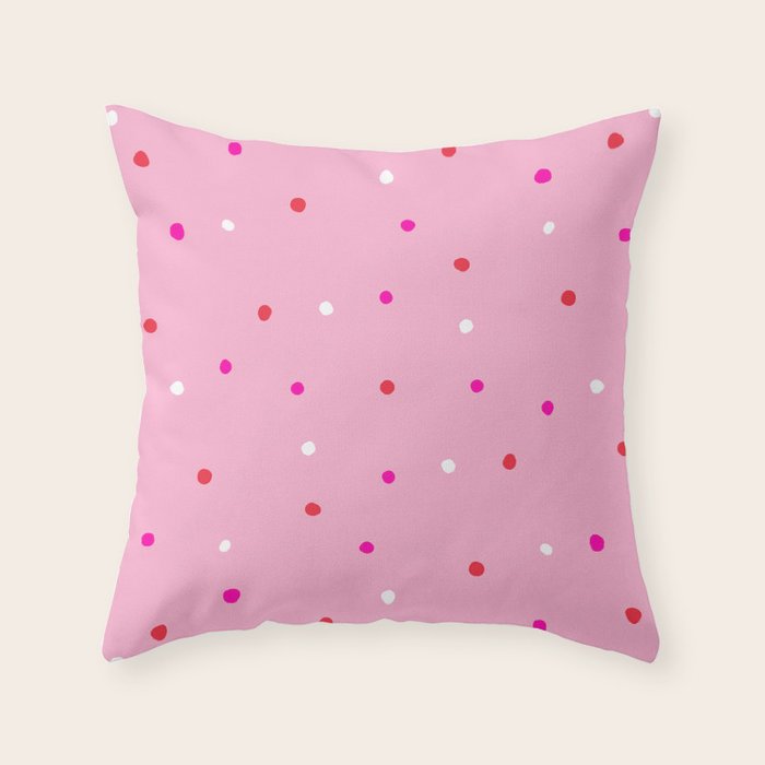 confetti dots: pink red & white Throw Pillow Gallery Image 1