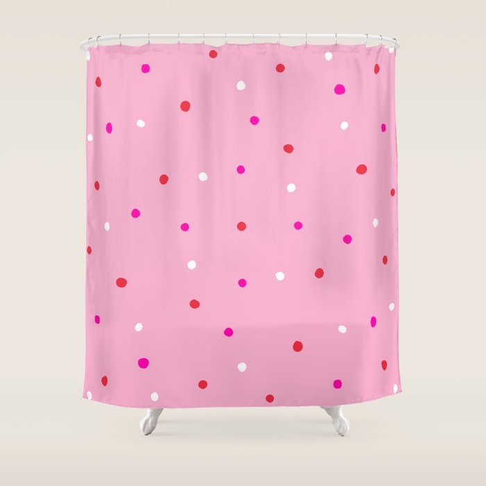 confetti dots: pink red & white Shower Curtain Gallery Image 1