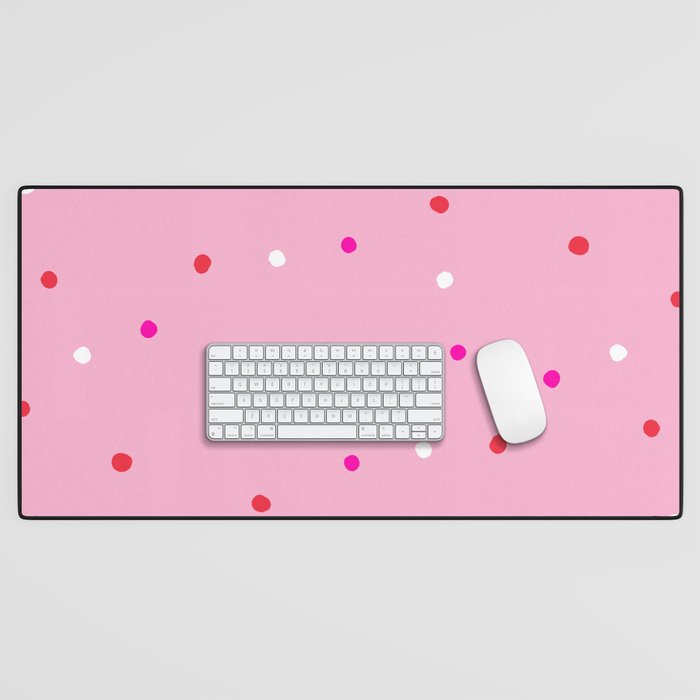 confetti dots: pink red & white Desk Mat Gallery Image 1