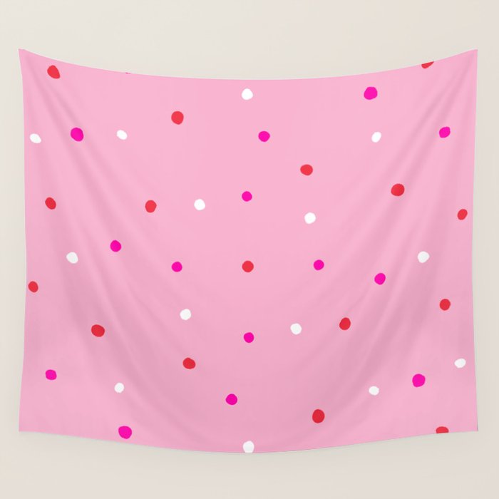 confetti dots: pink red & white Wall Tapestry Gallery Image 1