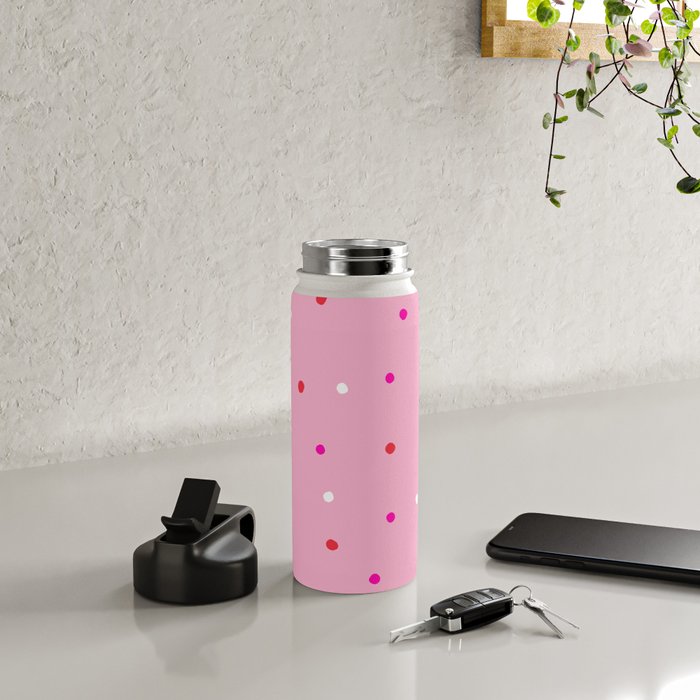 confetti dots: pink red & white Water Bottle Gallery Image 4