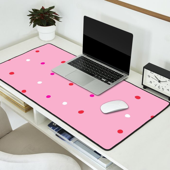 confetti dots: pink red & white Desk Mat Gallery Image 2