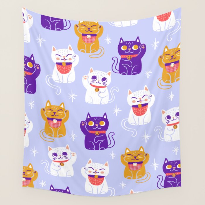 Lucky Waving Kitty Cat Maneki Neko Wall Tapestry Gallery Image 1