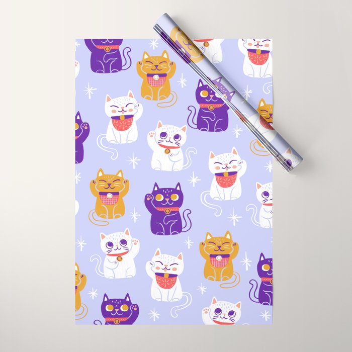 Lucky Waving Kitty Cat Maneki Neko Wrapping Paper Gallery Image 1