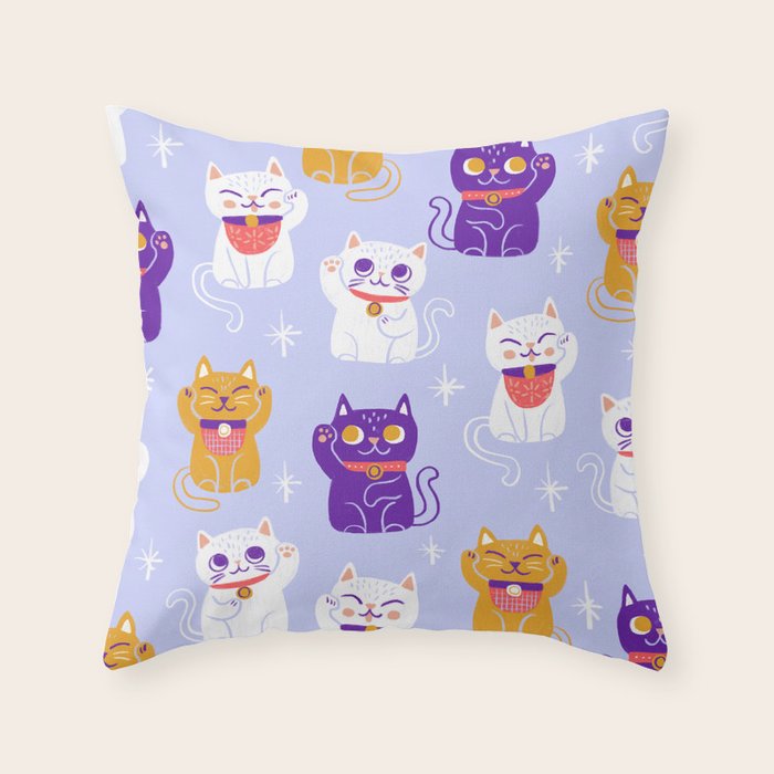Lucky Waving Kitty Cat Maneki Neko Throw Pillow Gallery Image 6