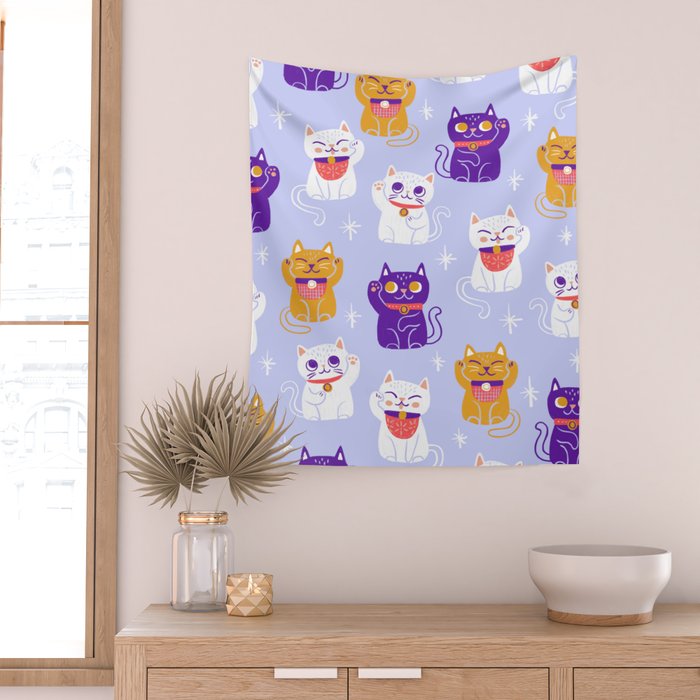Lucky Waving Kitty Cat Maneki Neko Wall Tapestry Gallery Image 2