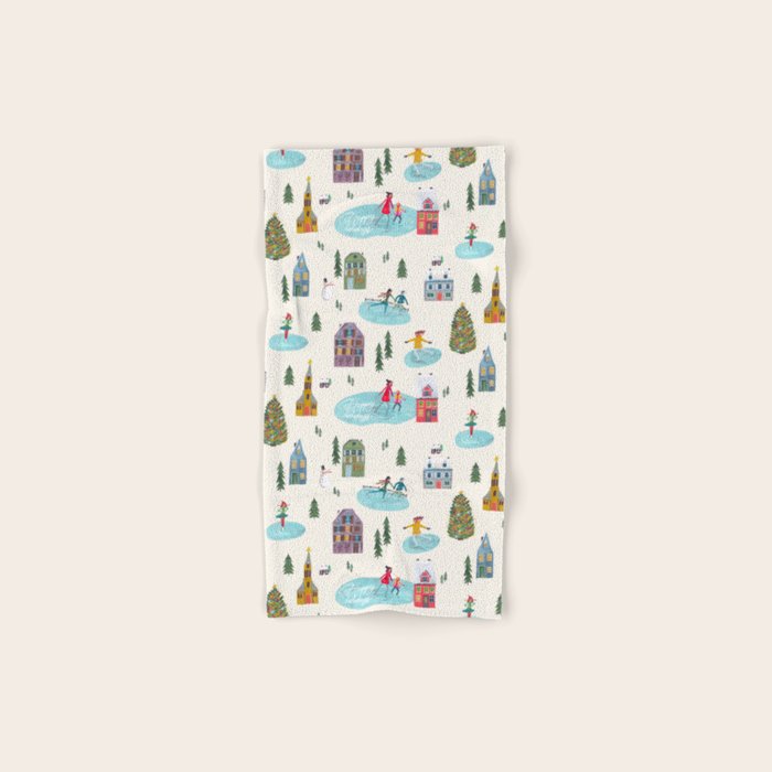 Skating retro winter snow landscape Bath Towel Gallery Image 1