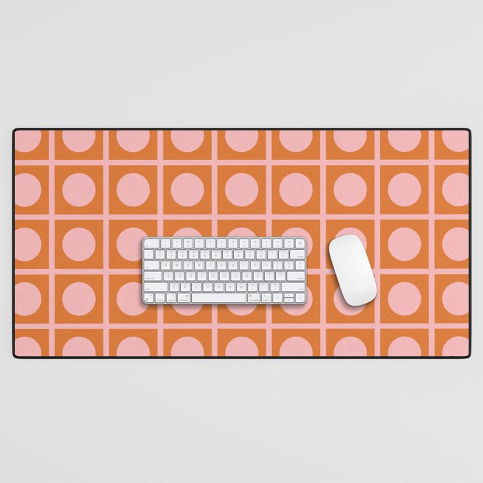 Pink and Orange Dot Grid Retro Modern Pop Pattern Desk Mat Gallery Image 1