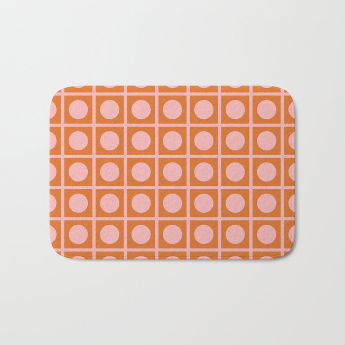 Pink and Orange Dot Grid Retro Modern Pop Pattern Bath Mat Gallery Image 1