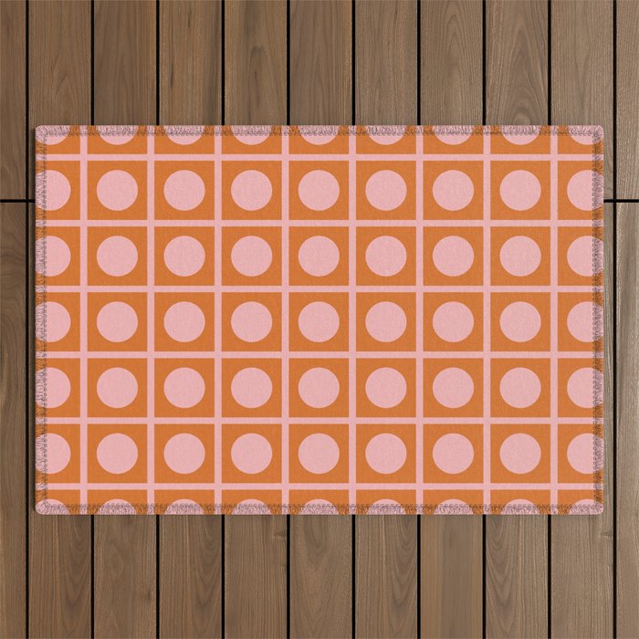 Pink and Orange Dot Grid Retro Modern Pop Pattern Outdoor Rug Gallery Image 1