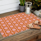 Pink and Orange Dot Grid Retro Modern Pop Pattern Outdoor Rug Gallery Image 2