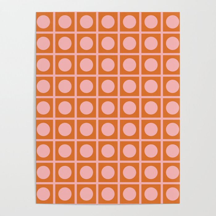 Pink and Orange Dot Grid Retro Modern Pop Pattern Poster Gallery Image 1