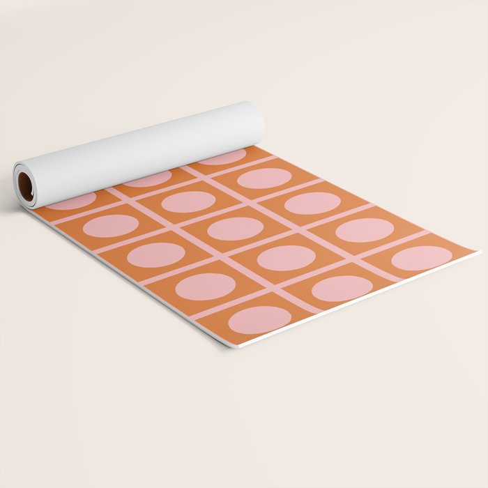 Pink and Orange Dot Grid Retro Modern Pop Pattern Yoga Mat Gallery Image 2