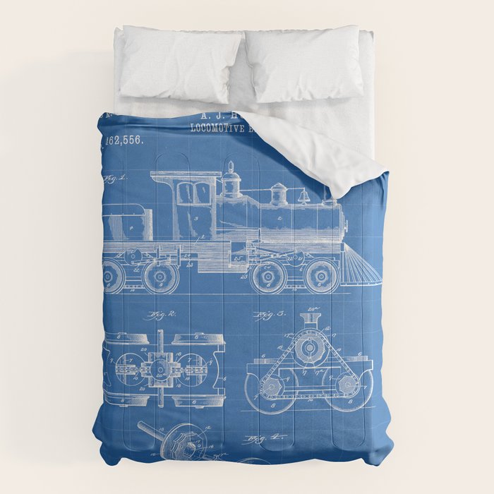 Train Locomotive Patent - Steam Train Art - Blueprint Comforter Gallery Image 1