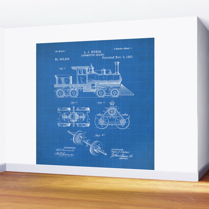 Train Locomotive Patent - Steam Train Art - Blueprint Wall Mural Gallery Image 2