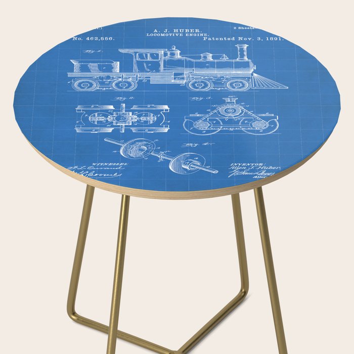 Train Locomotive Patent - Steam Train Art - Blueprint Side Table Gallery Image 2