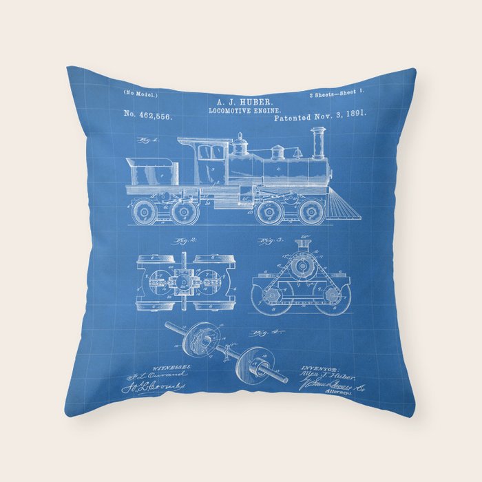 Train Locomotive Patent - Steam Train Art - Blueprint Throw Pillow Gallery Image 1