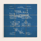 Train Locomotive Patent - Steam Train Art - Blueprint Wood Wall Art Gallery Image 1