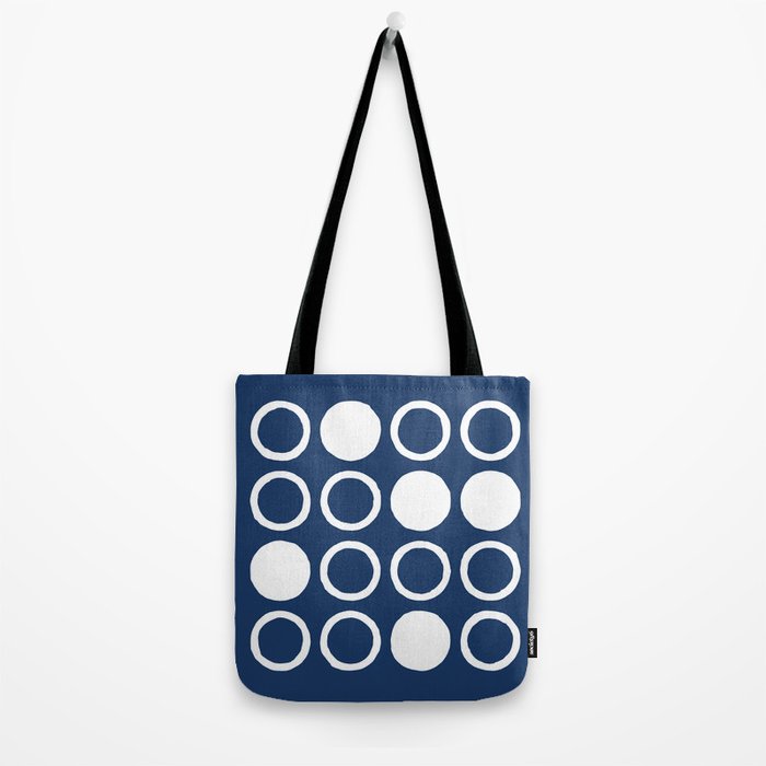 Mid Century Modern Circle and Dot Pattern 240 Navy Blue Tote Bag Gallery Image 2