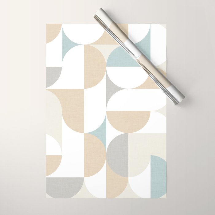 Mid-Mod Sun and Moon pattern - earthy grey blue pastels  Wrapping Paper Gallery Image 1