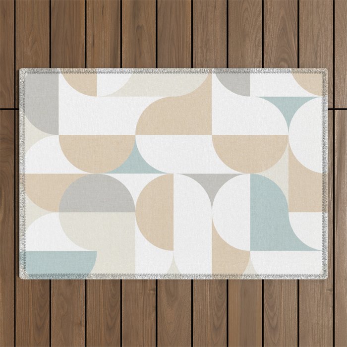 Mid-Mod Sun and Moon pattern - earthy grey blue pastels  Outdoor Rug Gallery Image 1